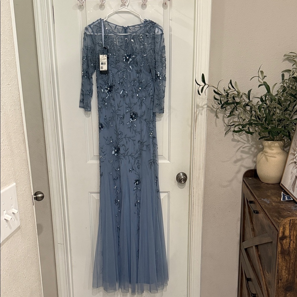 Adrianna Papell Long Sleeve Blue Gown